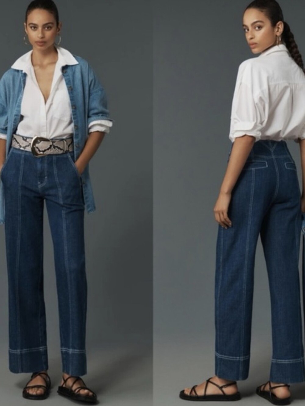 Anthropologie Pilcro Seamed High-Rise Flare Jeans Size 28 Wide Straight Leg RARE